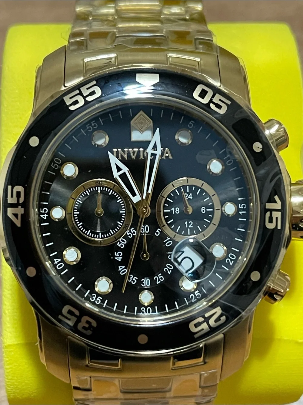 New Invicta Pro Diver SCUBA Men's Watch - 48mm. Gold & Black Dial and Bezel